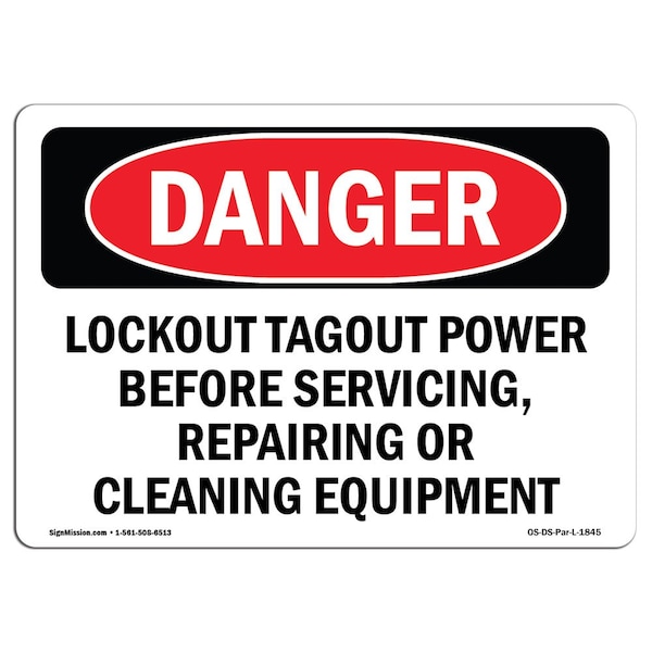 OSHA, Lockout Tagout Power Servicing Repairing, 18in X 12in Rigid Plastic, 18" W, 12" H, Landscape